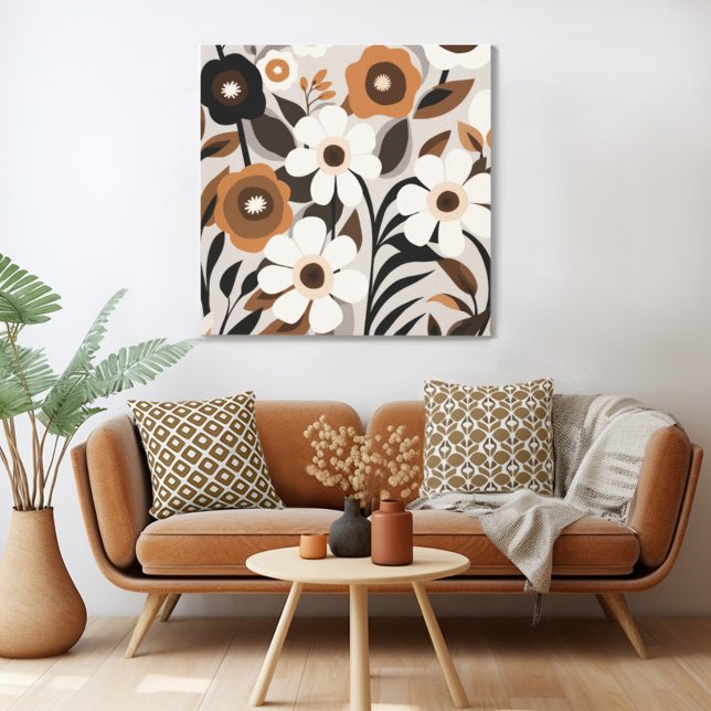 Toile Moderne Florale du milieu du siècle rétro (Mix n' match in retro mid century modern style with a retro floral canvas print from Wild on Flowers)