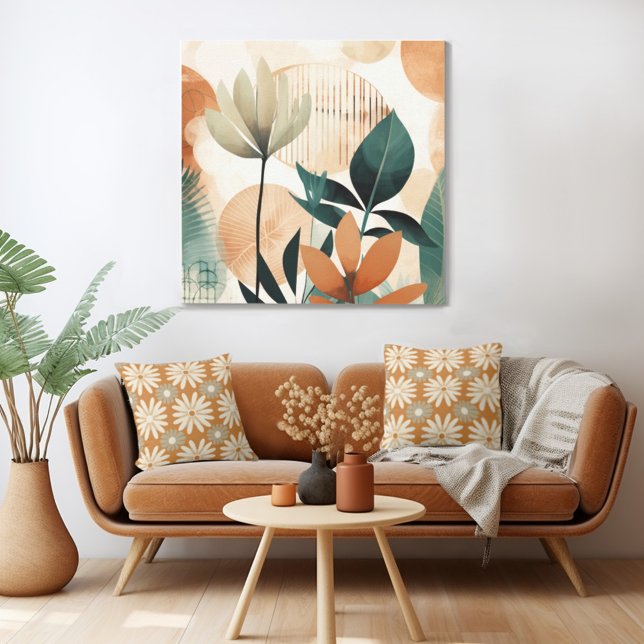 Toile Moderne Florale Rétro du milieu du siècle (Mix n' match in retro mid century modern style with a retro floral canvas print from Wild on Flowers)