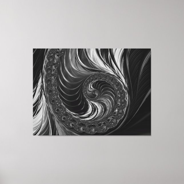 Toile Moderne Fractal noir blanc métal Nautilus Swirl (Recto)