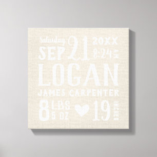 Toile Moderne Rustique Baby Birth Stats Nursery Art