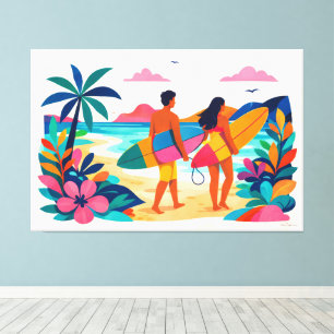 Toile Moderne surf tropical rétro 01