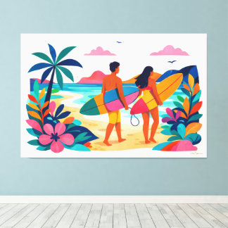 Toile Moderne surf tropical rétro 01