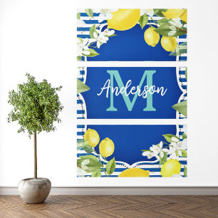 Toile Monogramme de printemps citron et bleu