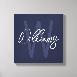 Toile Monogramme et nom personnalisés de Navy Blue Scrip