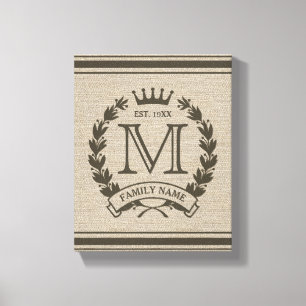 Toile Monogramme Famille Logo Burlap Look Canvas Imprime