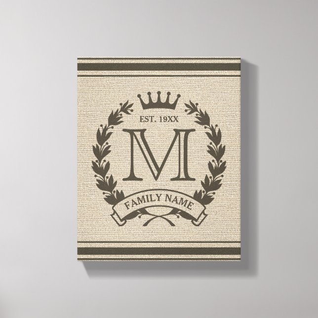 Toile Monogramme Famille Logo Burlap Look Canvas Imprime (Recto)