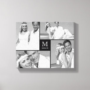Toile Monogramme minimaliste noir Mariage 4 Photo Collag