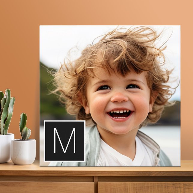 Toile Monogramme personnalisé noir et blanc 1 photo Coll (Photo Collage - Custom Wall Art)