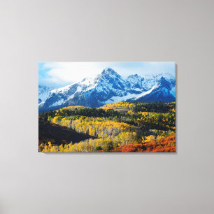 Toile Montagne et arbres neigeux