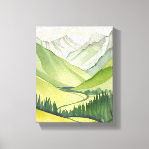 Toile Montagnes Luxuriantes   Paysage Aquarelle Verte