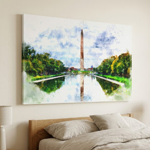 Toile Monument de Washington aquarelle avec reflet