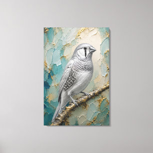 Toile Moonlight Silver Finch – Luxe Metallic Impasto