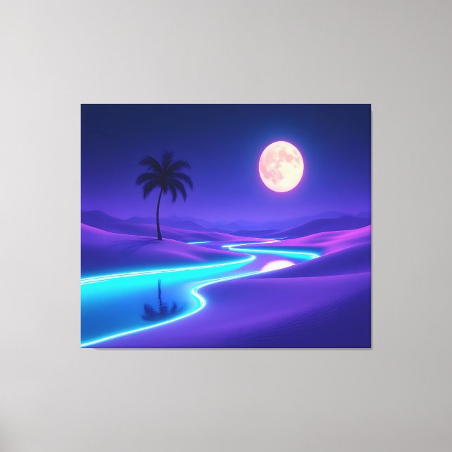 Toile Moonlit Blue Oasis – Dreamy Desert Night Landscape (Recto)