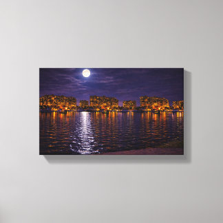 Toile Moonlit Waterfront Cityscape Canvas Print | Night 