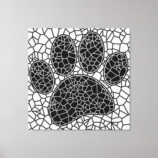 Toile Mosaic Art Chien Empreinte de patte En Noir Et Bla (Recto)