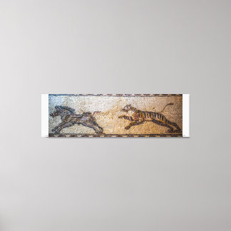 Toile Mosaïque Ancienne : Un Tigre Chasse Un Sanglier