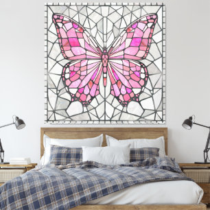 Toile Mosaïque de papillon - Conte de fées rose et gris