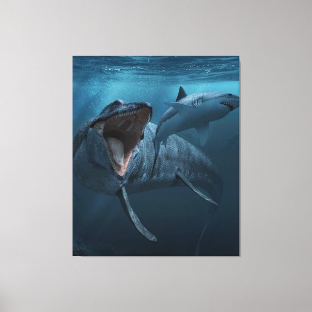 Toile Mosasaurus pourchasse le requin (Recto)