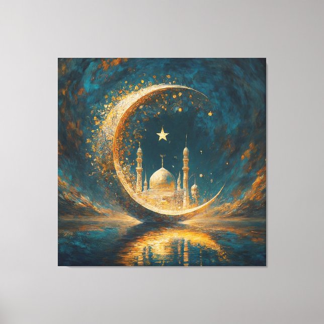 Toile Mosquée Mosquée Crescent Étoiles Peinture (Recto)
