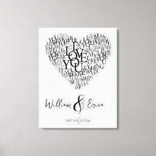 Toile mot art coeur mariage 1er anniversaire