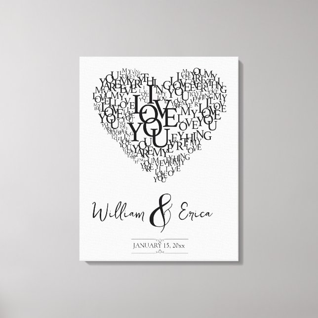 Toile mot art coeur mariage 1er anniversaire (Recto)