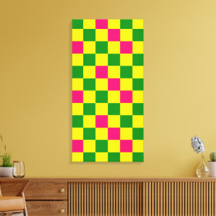 Toile Motif à carreaux rose jaune vert