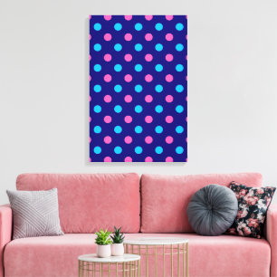 Toile Motif à pois bleu rose cyan