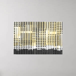 Toile Motif Abstrait en bande blanche, jaune et noire