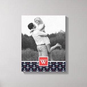Toile Motif Coeurs et Ancres   Ajouter Votre Nom Et Votr