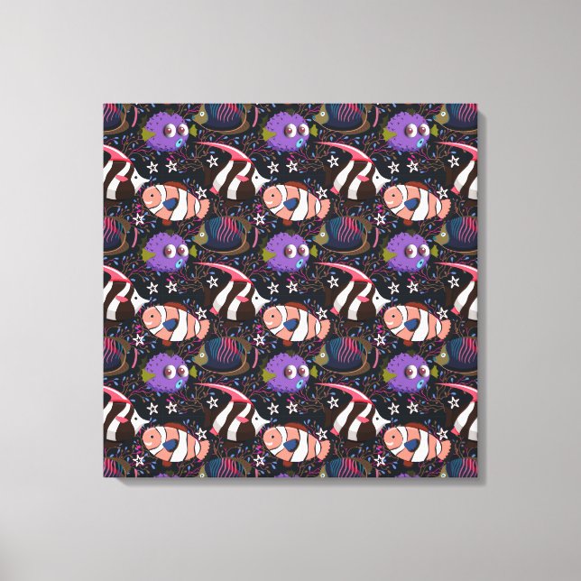 Toile Motif d'animaux aquatiques | vie sous-marine océan (Recto)