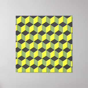Toile Motif de cube isométrique jaune noir gris