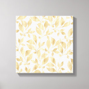 Toile Motif de feuillage blanc or