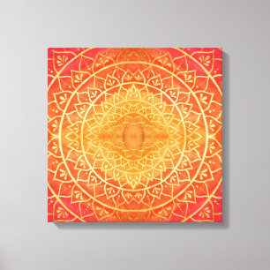 Toile Motif de Mandala rouge or orange brillant