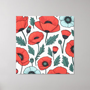 Toile Motif d'illustration des fleurs de coquelicots rou