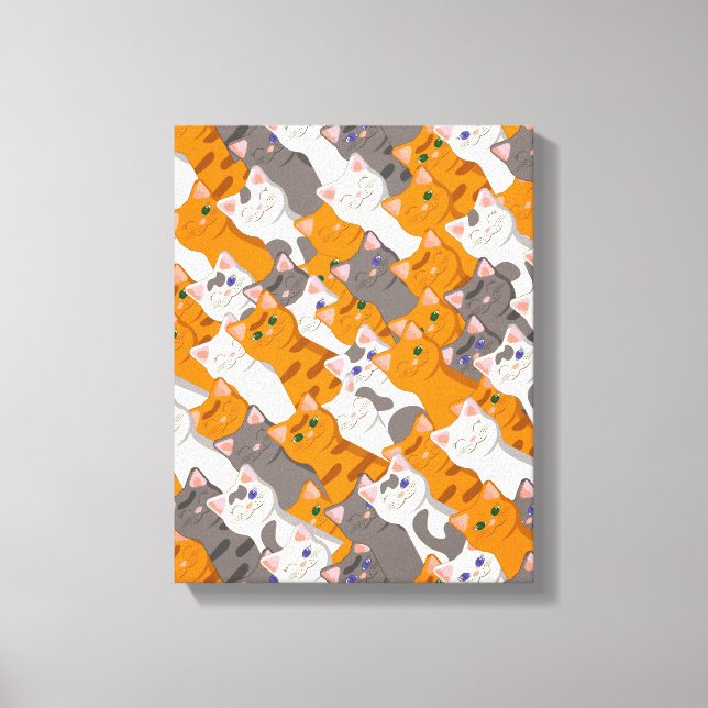 Toile Motif en diagonale du chat noir blanc gingembre (Recto)