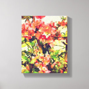 Toile Motif floral aquarelle rose rouge 1