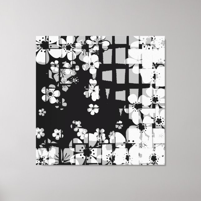 Toile Motif floral noir et blanc (Recto)