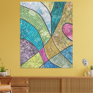 Toile Motif Géométrique Abstrait Coloré Lignes Courbes