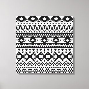 Toile motif géométrique Aztec noir et blanc