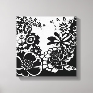 Toile Motif graphique de jardin floral noir et blanc