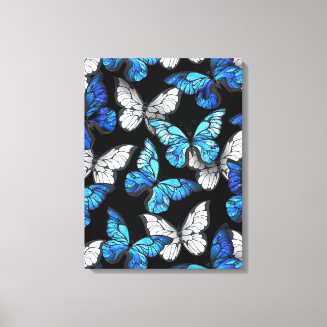 Toile Motif sans couleur foncée avec papillons bleus Mor (Recto)