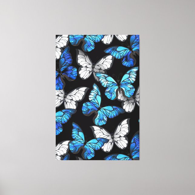 Toile Motif sans couleur foncée avec papillons bleus Mor (Recto)