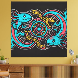 Toile Motif tribal aztèque axolotl Xolotl mythologie boh