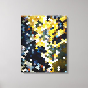 Toile Motifs géométriques hexagones jaunes et bleus de