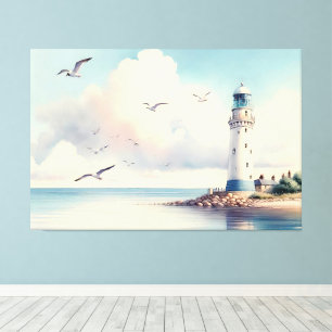 Toile Mouette de phare côtier Sérénité du ciel pastel