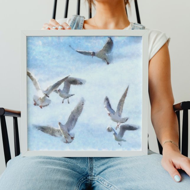 Toile Mouettes en aquarelle de vol (Créateur téléchargé)