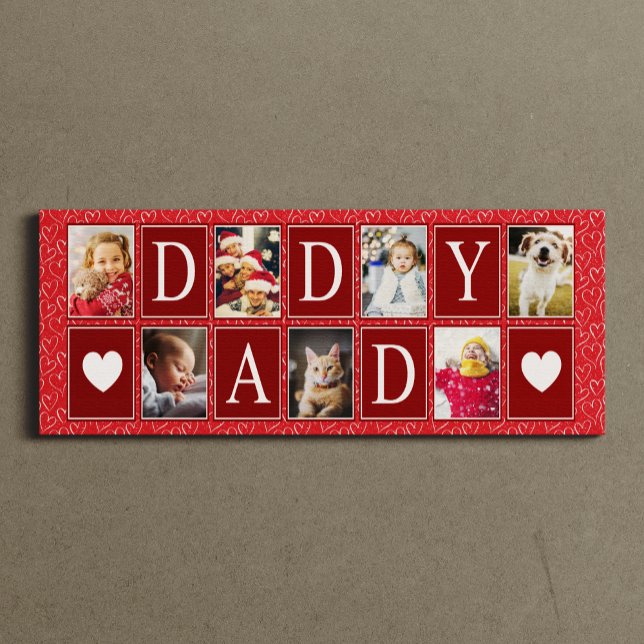 Toile Multiphoto Red Heart Motif Papa Photo (Créateur téléchargé)
