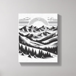 Toile MUR ART paysage de montagne NOIR ET BLANC