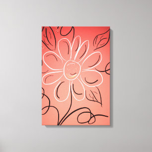 Toile Mur corail et blanc à fleurs