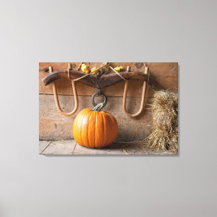 Toile Musée des agriculteurs. Citrouille dans une grange